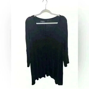 Simply Emma Ladies Plus Knit Top Black Size 1X  Pleated Asymmetrical